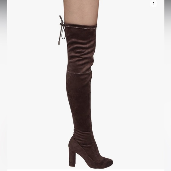 LILIANA BROWN “KENZY-6” OVER THE KNEE CHUNKY HEEL BOOT WITH DRAWSTRING SIZE 7.5 - Picture 2 of 11